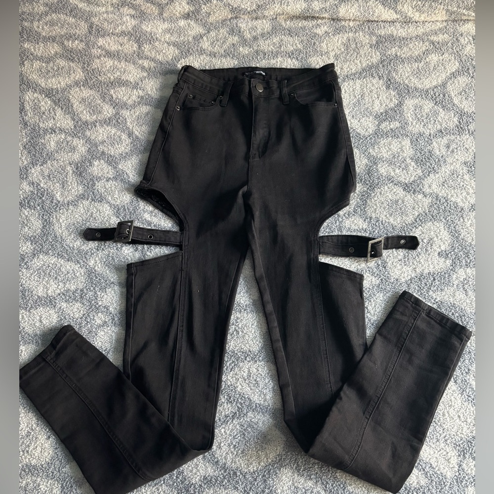 fashion nova thigh buckle high waisted jeans